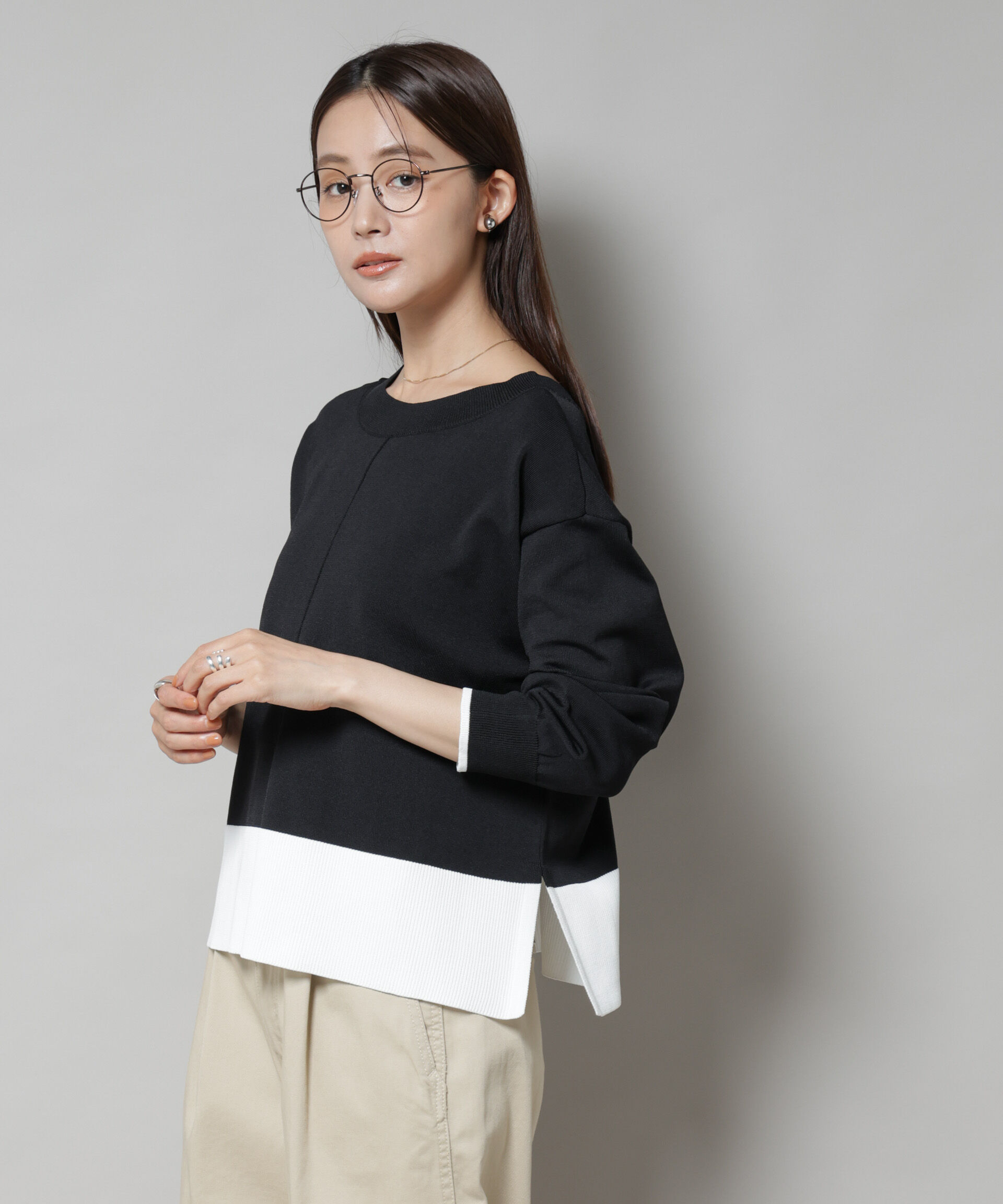 nano･universe「洗濯機洗可前後2way配色ニット」|ニット・セーター|