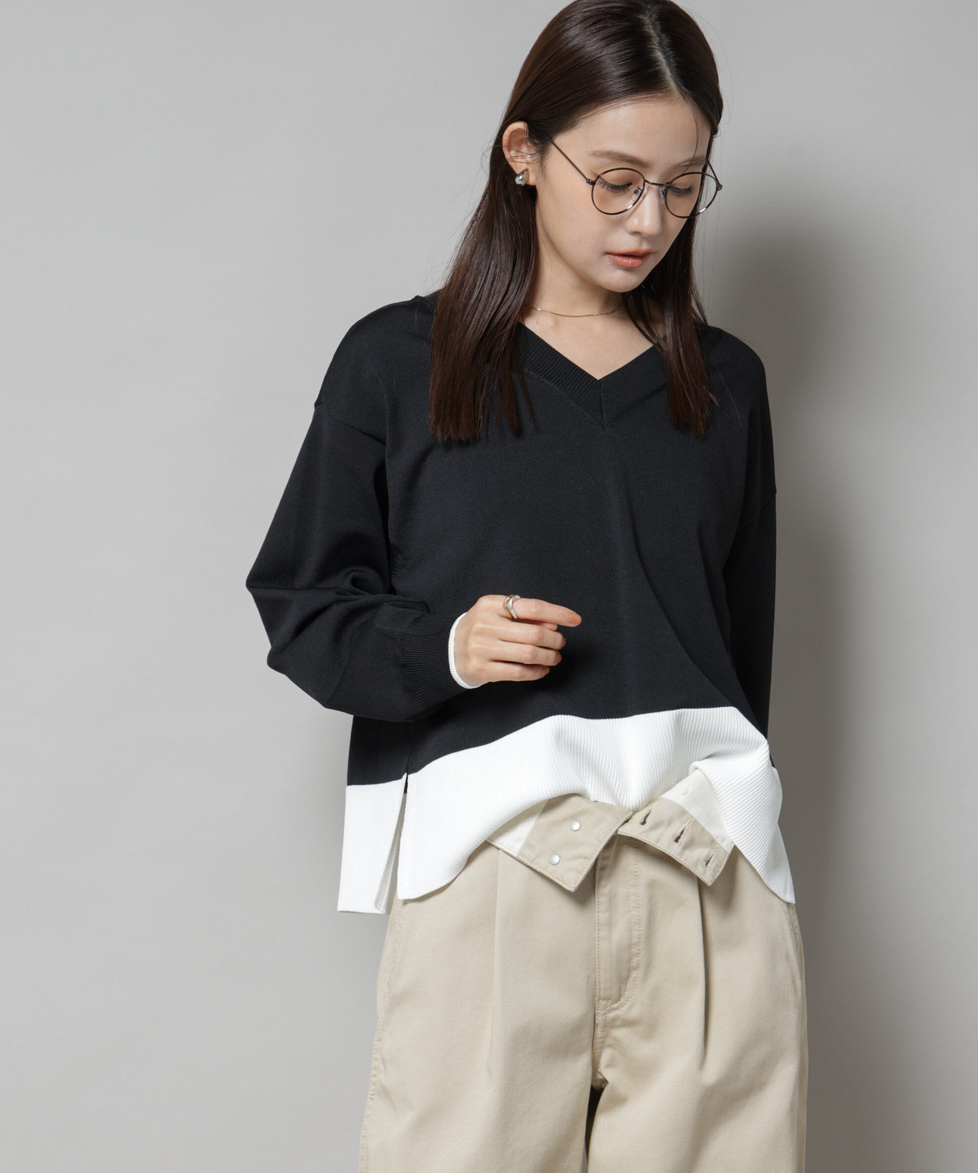 nano･universe「洗濯機洗可前後2way配色ニット」|ニット・セーター|