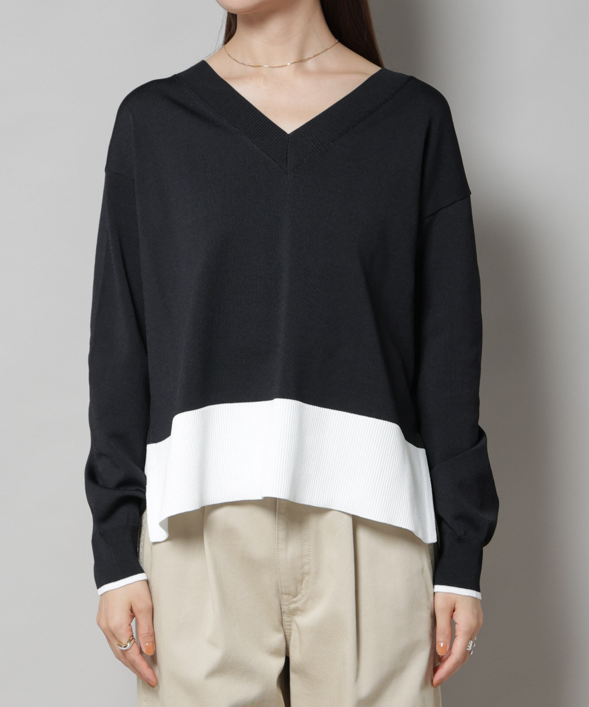 nano･universe「洗濯機洗可前後2way配色ニット」|ニット・セーター|