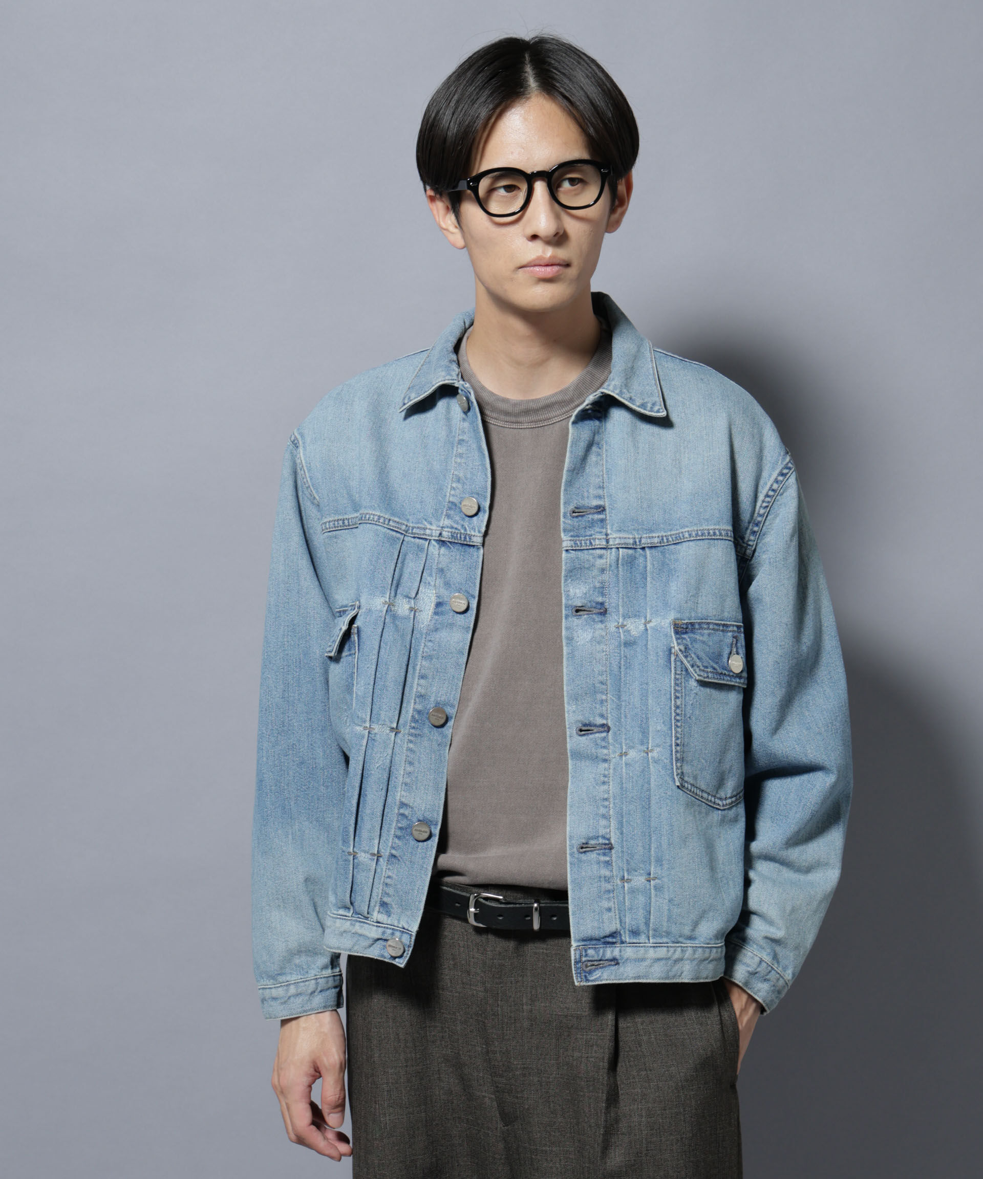 nano･universe「AUTHENコラボ SILKNIZED DENIM トラッカージャケット(セットアップ可)」|ブルゾン・スタジャン|サックス5