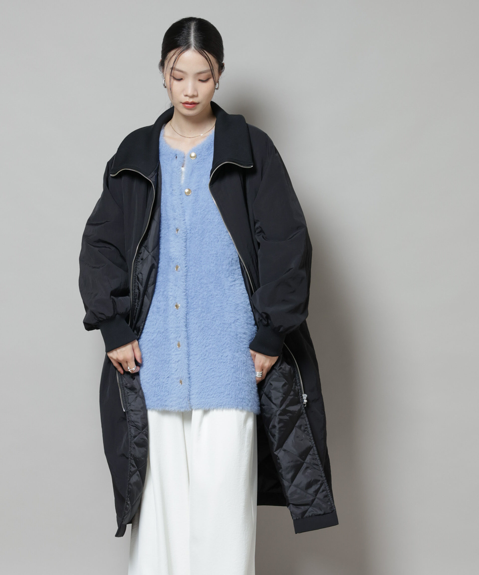 nano･universe「撥水加工・機能中綿 ジップアップリブロングコート」|その他|