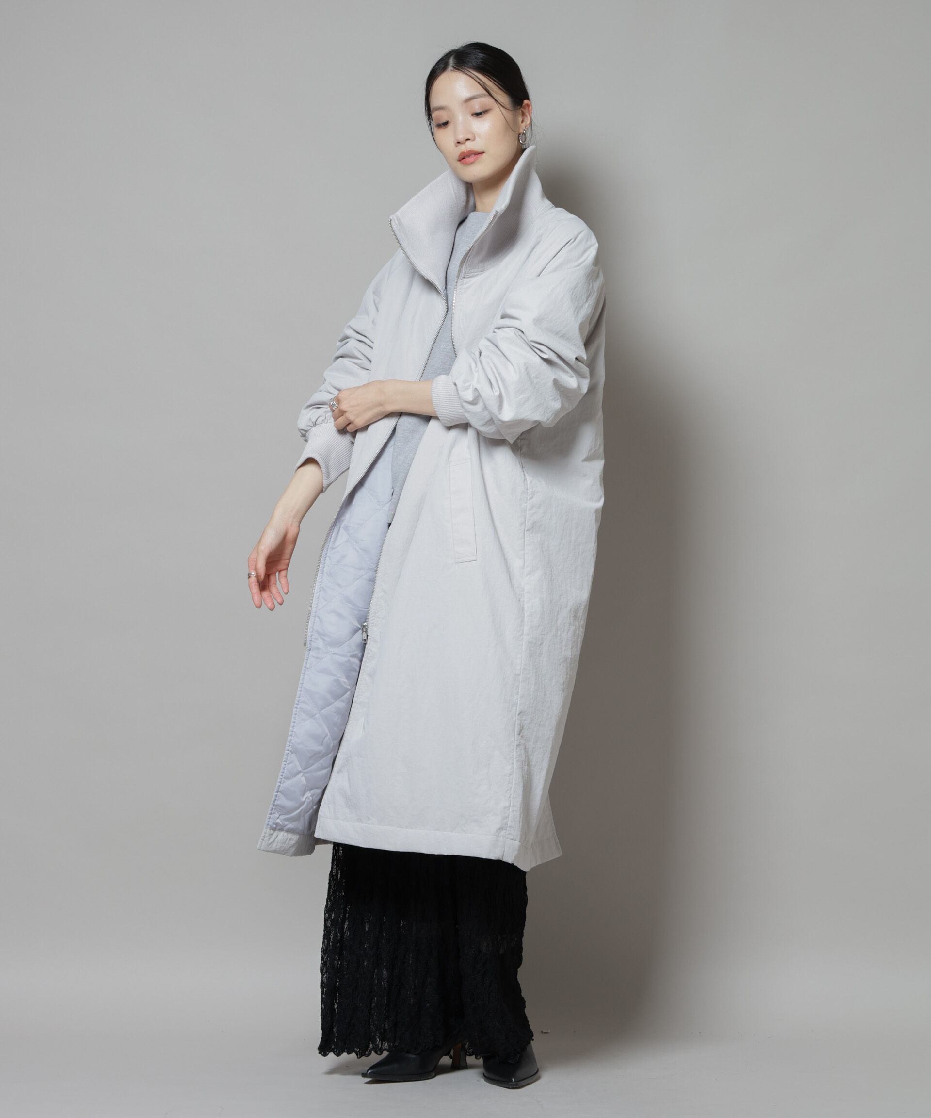 nano･universe「撥水加工・機能中綿 ジップアップリブロングコート」|その他|