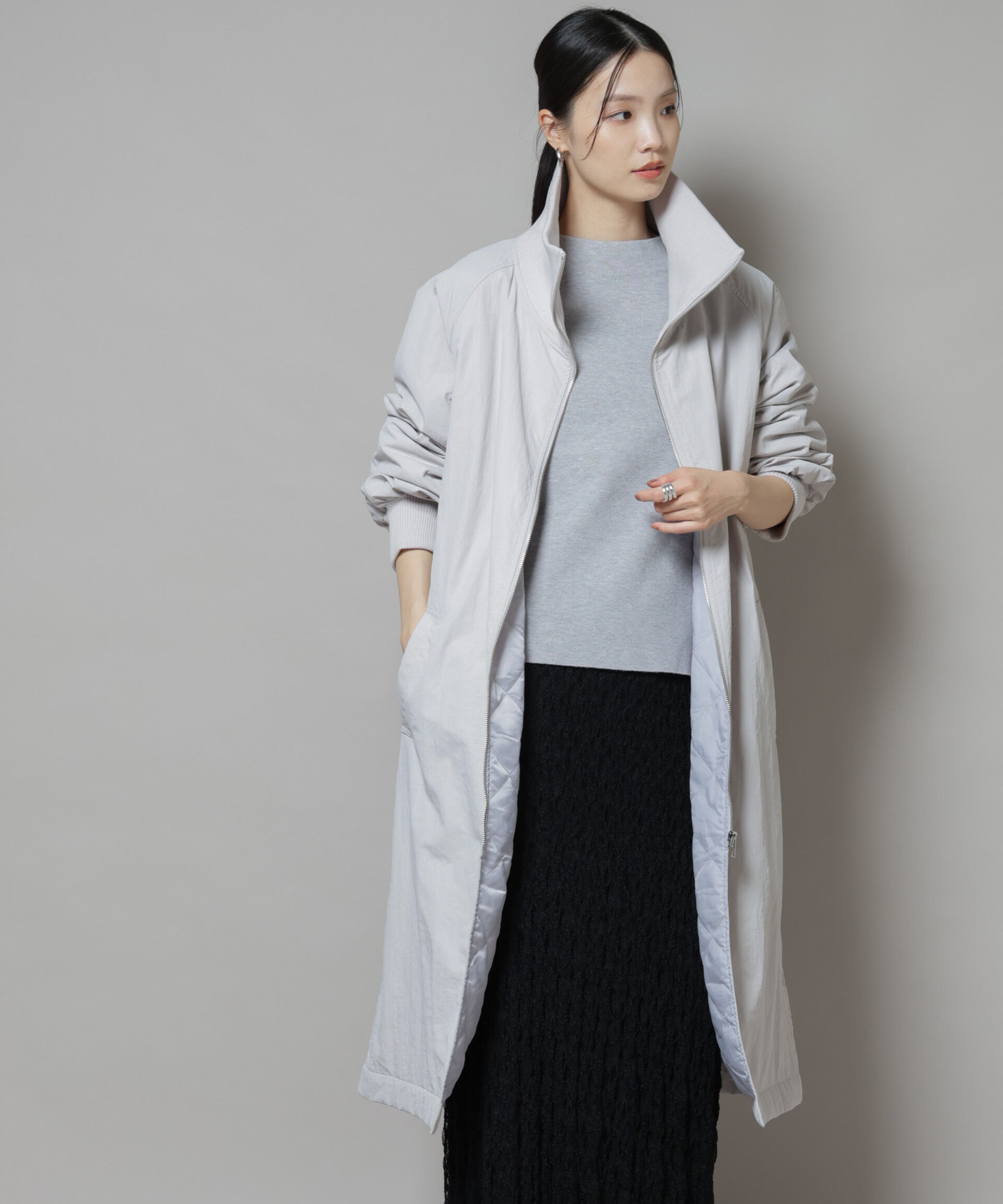 nano･universe「撥水加工・機能中綿 ジップアップリブロングコート」|その他|