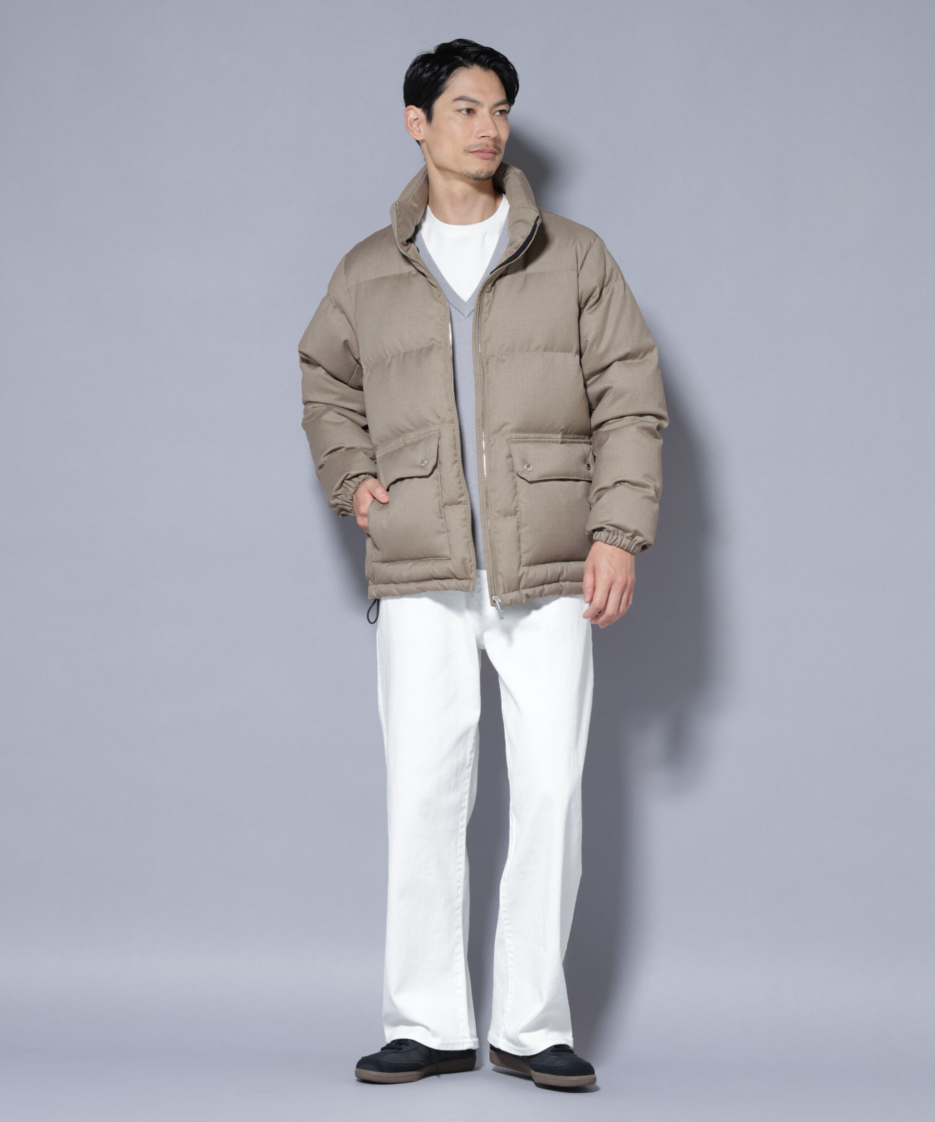 nano･universe「DELEGANTE エアリーサキソニー／グレンチェックTAIONダウンジャケット」|ダウン|