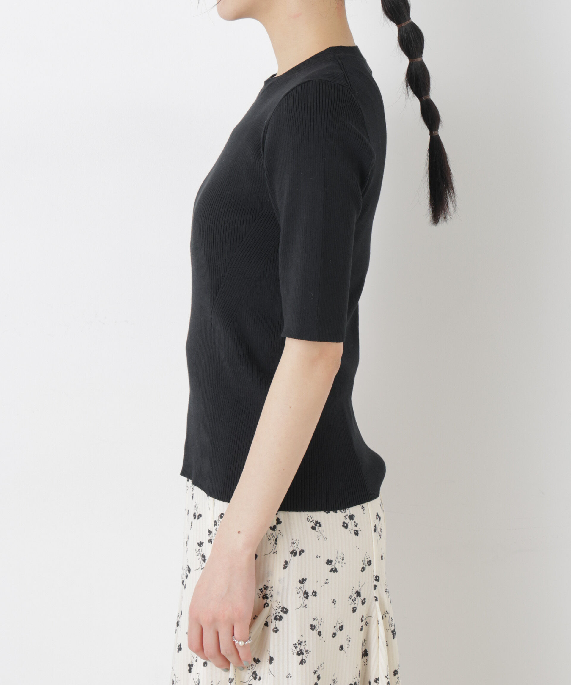 nano･universe「ウォッシャブルハイツイスト五分袖リブニット」|ニット・セーター|