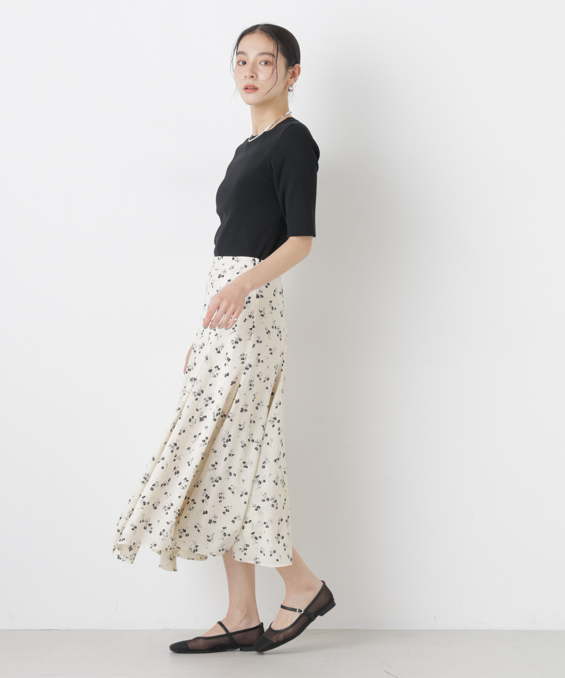 nano･universe「ウォッシャブルハイツイスト五分袖リブニット」|ニット・セーター|