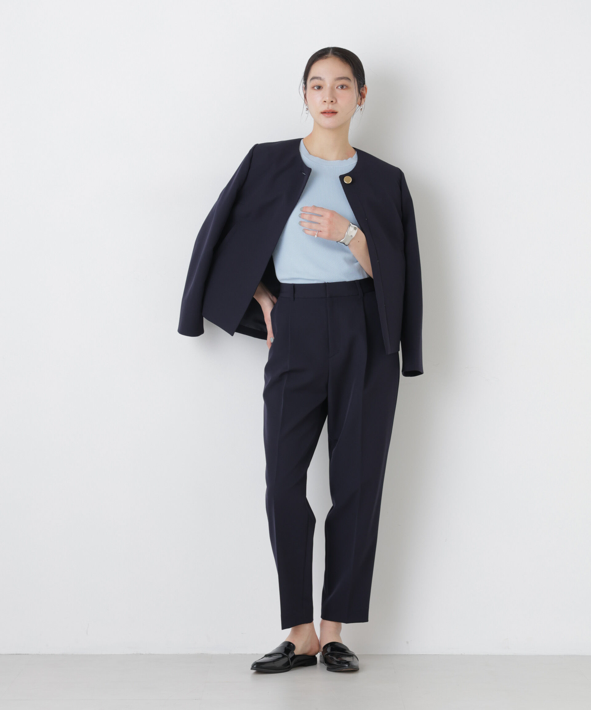 nano･universe「ウォッシャブルハイツイスト五分袖リブニット」|ニット・セーター|