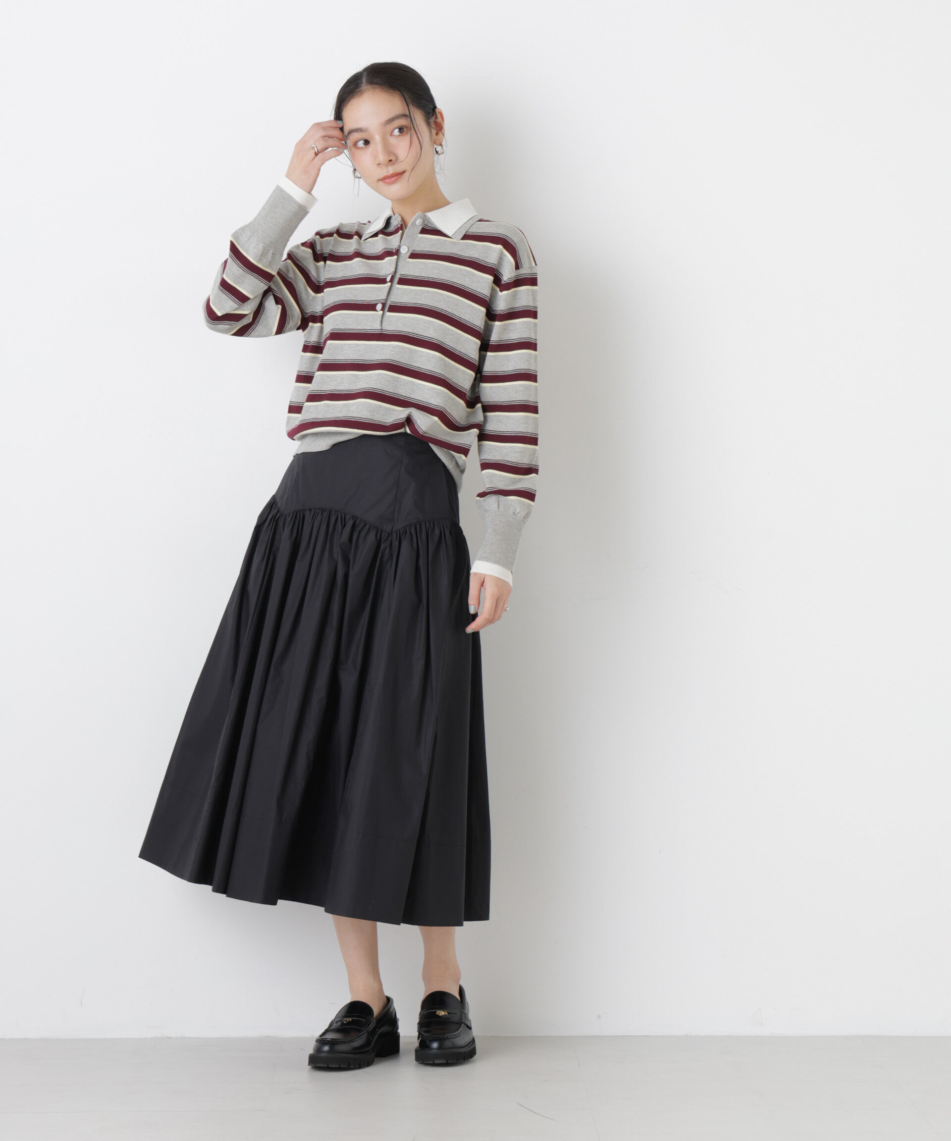 nano･universe「レイヤードライクボーダーポロニット」|ニット・セーター|