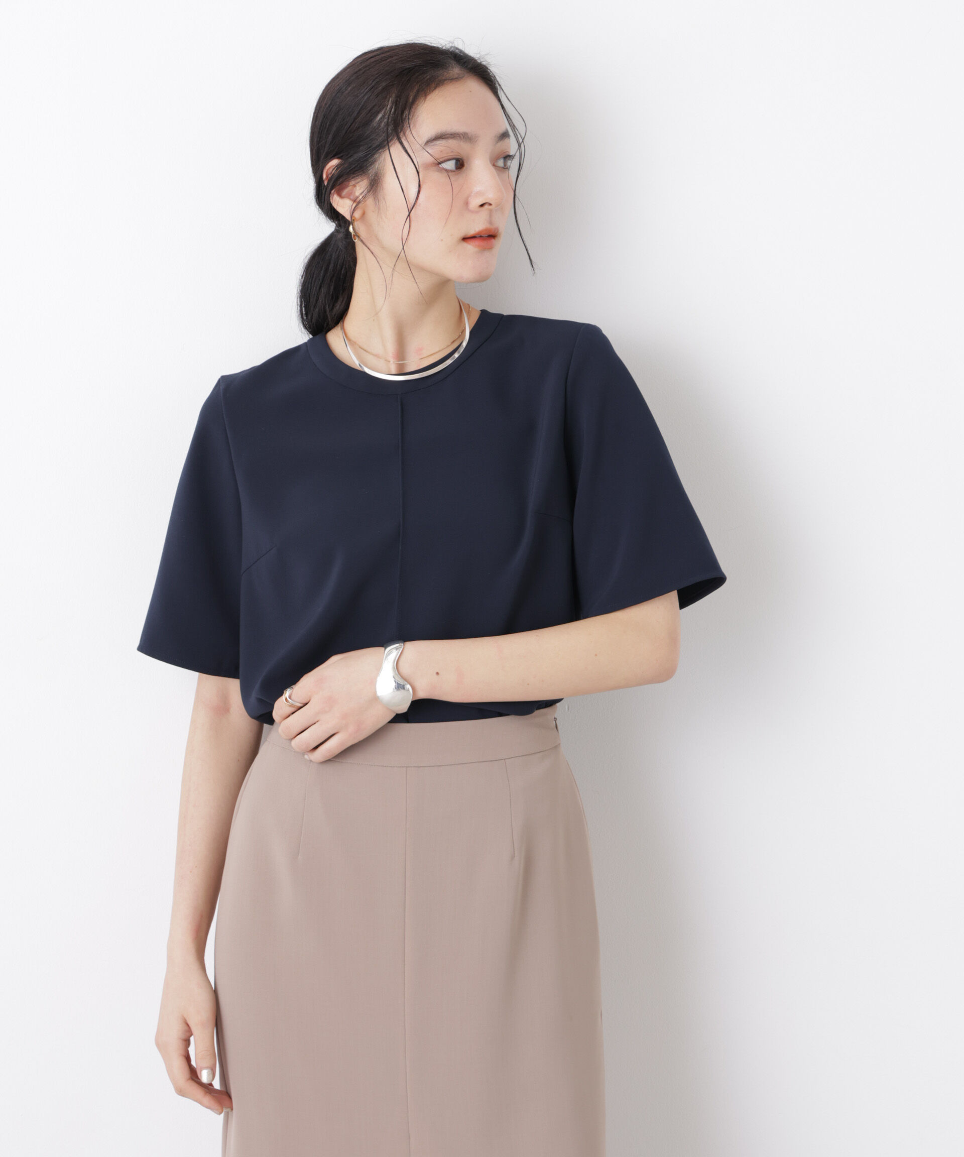 nano･universe「DressT/クルーネックハーフスリーブブラウス」|シャツ・ブラウス|