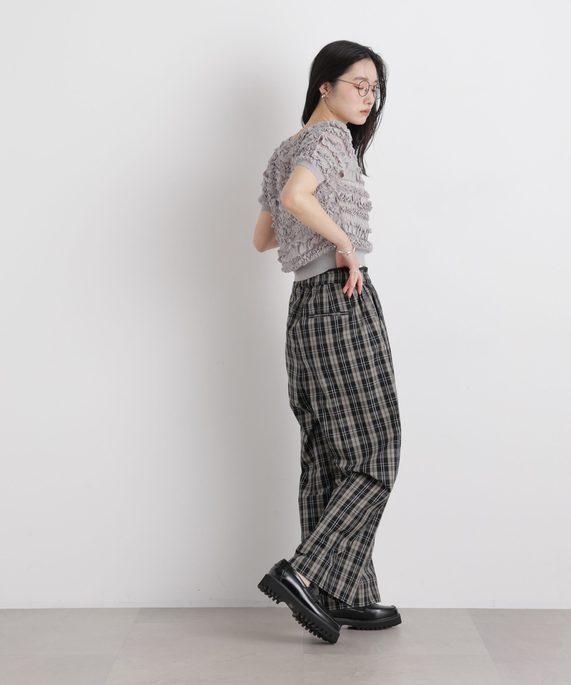 nano･universe「チェックイージーワイドパンツ」|チノ|