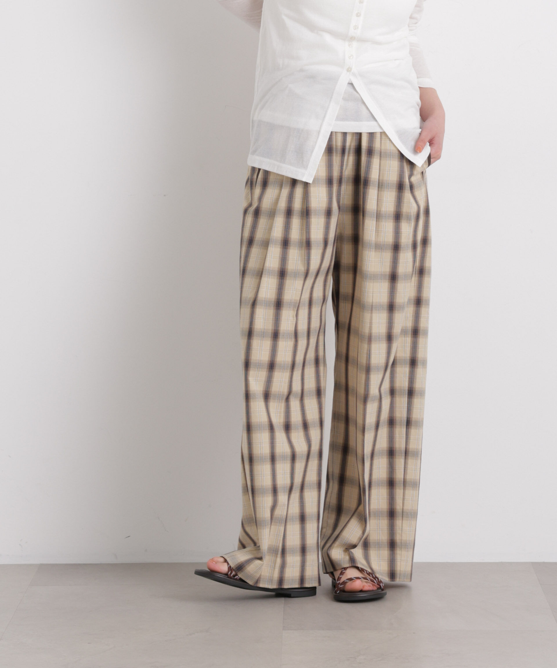 nano･universe「チェックイージーワイドパンツ」|チノ|