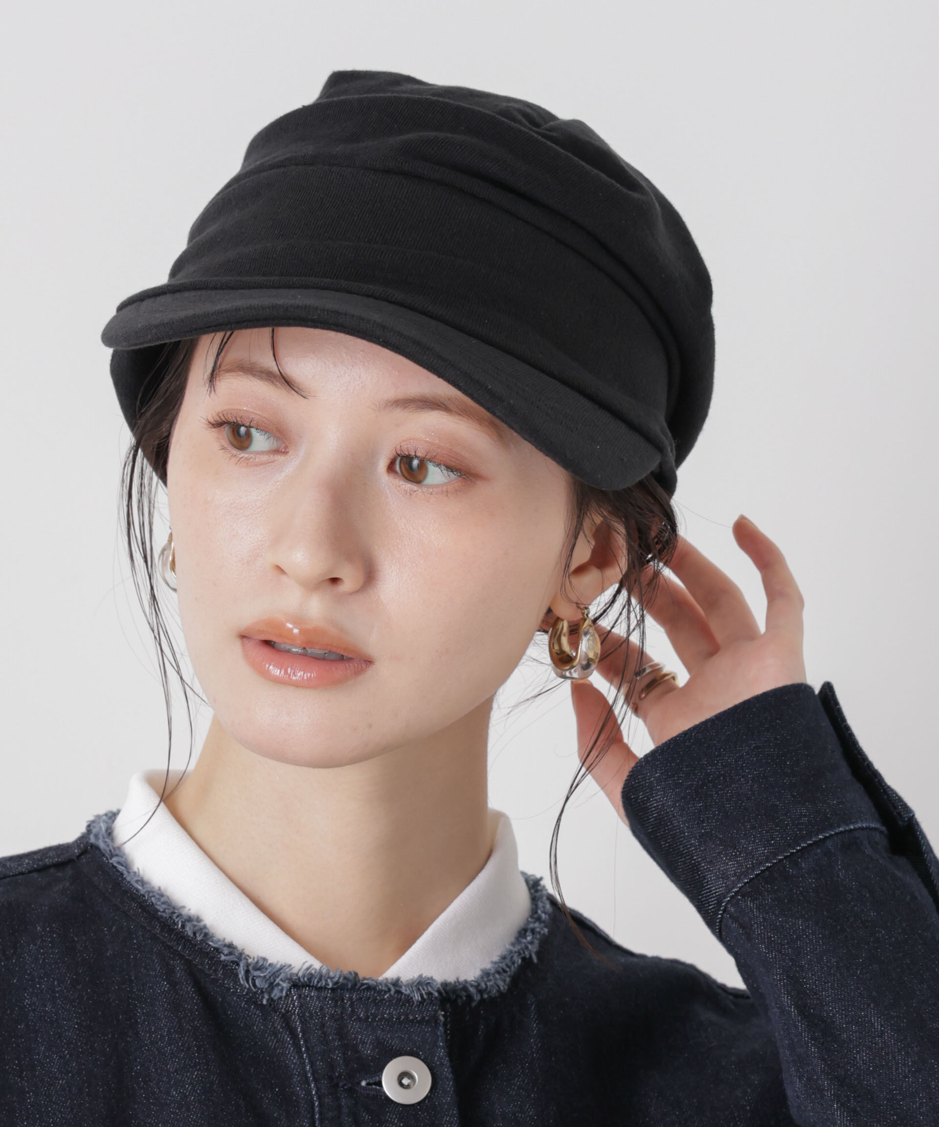 nano･universe「Healthknit/別注ワンポイント刺繍スウェットリラックスキャップ」|キャップ・キャスケット|ブラック