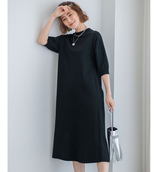 23区「【洗える】ヴィスコースストレッチ パフスリーブ ニットワンピース」|ワンピース|ブラック系