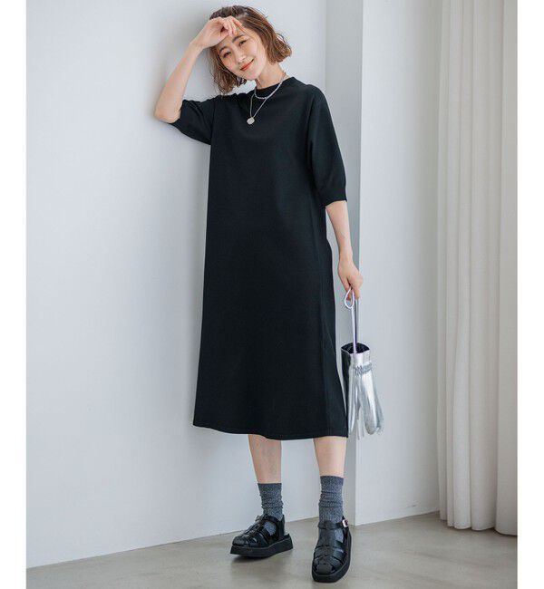 23区「【洗える】ヴィスコースストレッチ パフスリーブ ニットワンピース」|ワンピース|