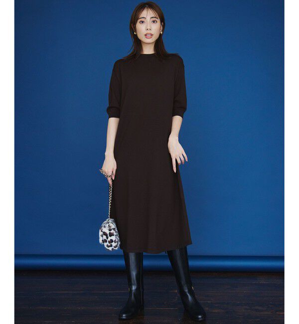 23区「【洗える】ヴィスコースストレッチ パフスリーブ ニットワンピース」|ワンピース|
