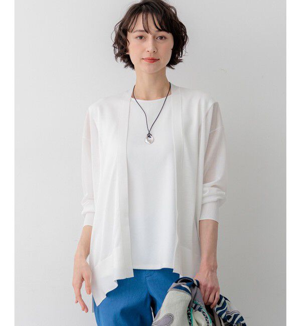 23区「シャイニーシアー フロントオープン カーディガン」|カーディガン|ホワイト系