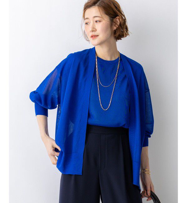 23区「シャイニーシアー フロントオープン カーディガン」|カーディガン|ブルー系