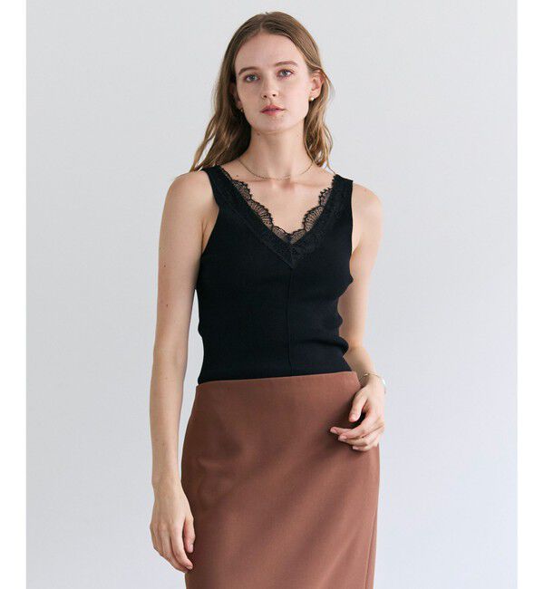BEIGE,「【VERY NaVY掲載】RUBY / レーストリム リブタンクトップ」|ニット・セーター|Black