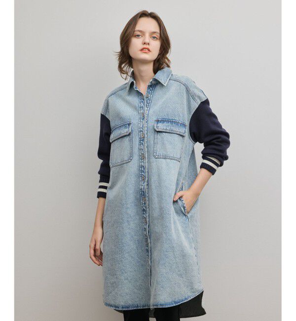 Diagram「ニットスリーブデニムワンピース」|ワンピース|サックス