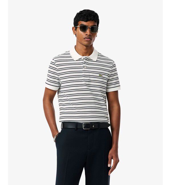 LACOSTE「マルチボーダー鹿の子地ポロシャツ」|ポロシャツ|ブラック