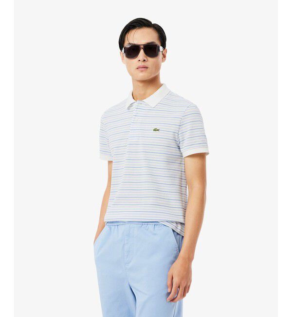 LACOSTE「マルチボーダー鹿の子地ポロシャツ」|ポロシャツ|ライトブルー