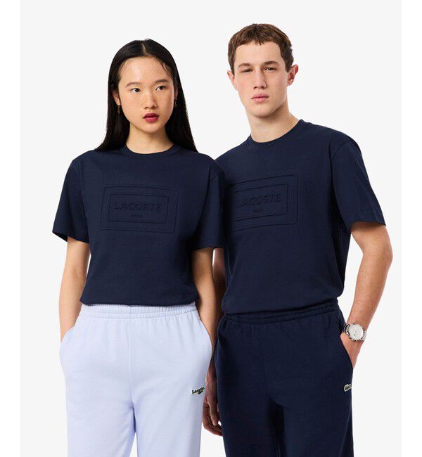 LACOSTE「エンボスパリロゴ クルーネックTシャツ」|Tシャツ・カットソー|ネイビー