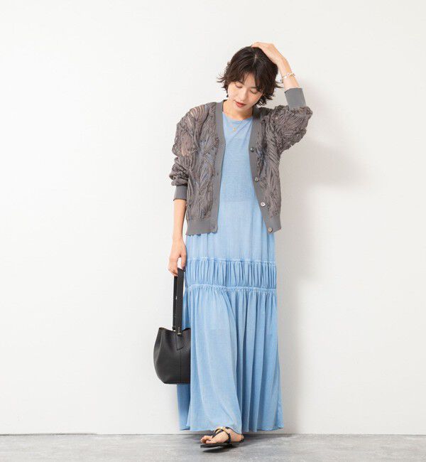 Rie Miller「【追加】《セットアップ対応》チュール刺繍Vネックカーディガン」|カーディガン|