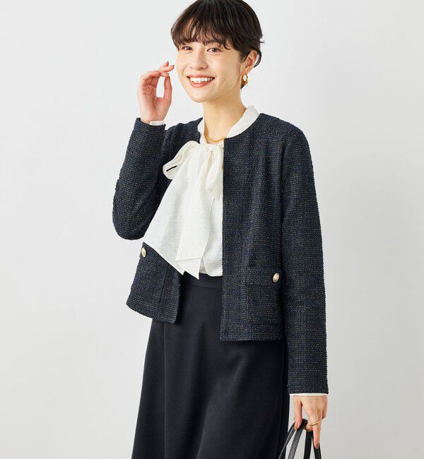 NOLLEY'S「ウォッシャブルツィーディージャージジャケット」|ノーカラージャケット|