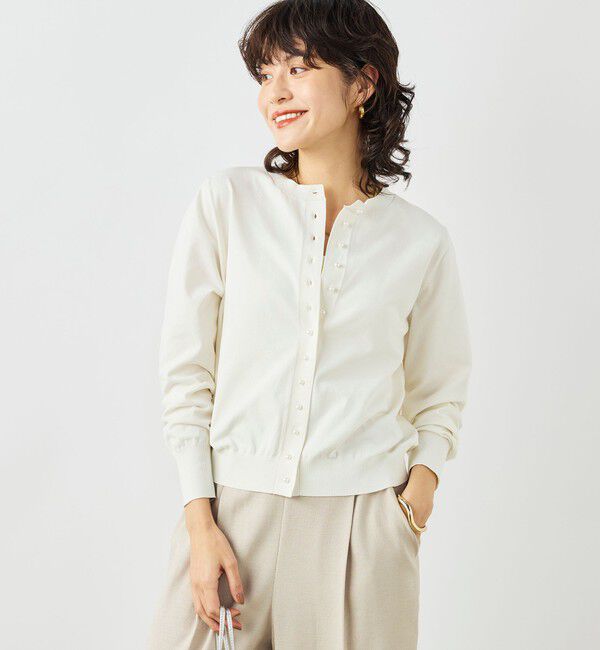 NOLLEY'S「《手洗い可能》コットンテックスクルーネックカーディガン」|カーディガン|