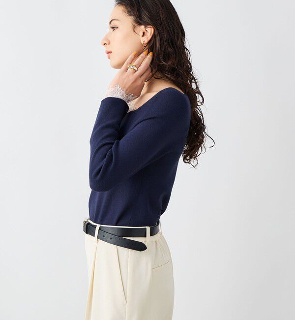 NOLLEY'S sophi「《手洗い可能》袖口レース取り外し可総針スクエアネックプルオーバー」|ニット・セーター|