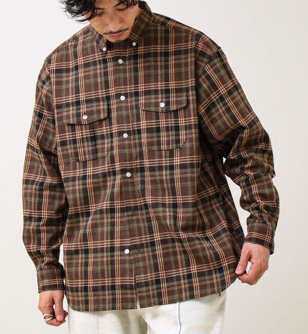 GLOSTER「【BOY ASTLAD刺繍】 フラップポケット ボタンダウンネルシャツ」|シャツ・ブラウス|ブラウン系その他