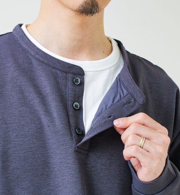 GLOSTER「【1枚で完成する】杢ダンボール ヘンリーネックフェイクレイヤー ロンT」|Tシャツ・カットソー|