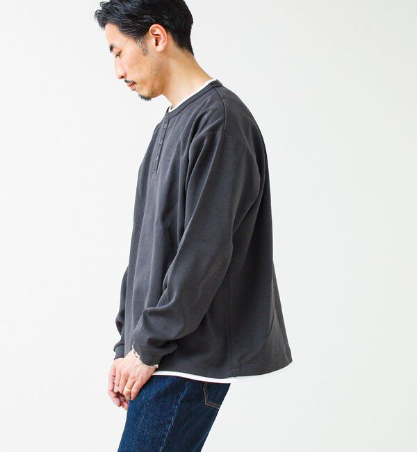 GLOSTER「【1枚で完成する】杢ダンボール ヘンリーネックフェイクレイヤー ロンT」|Tシャツ・カットソー|
