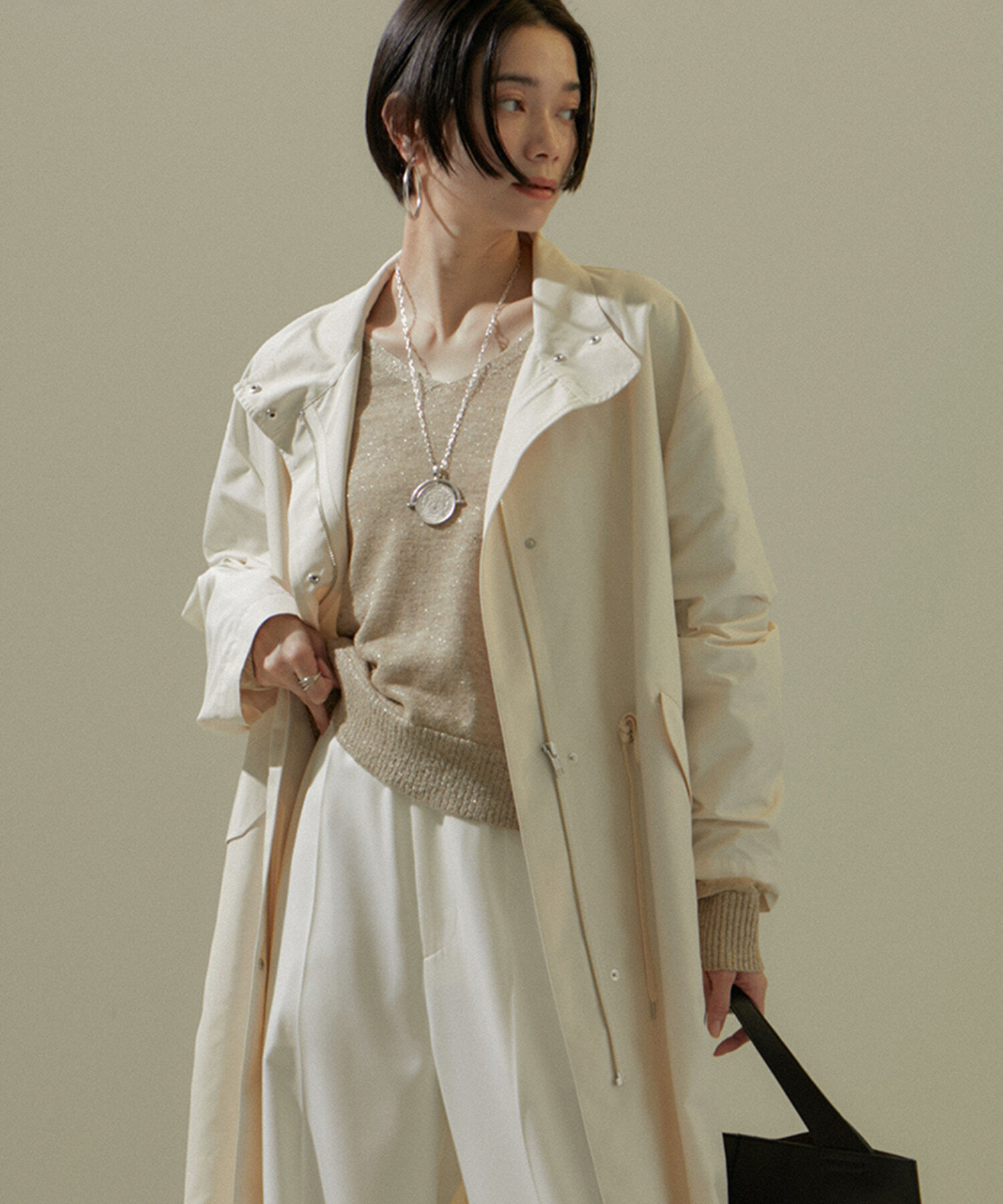 SALON adam et rope'「[24SS]ミリタリースタンドカラーコート/モッズコート【撥水加工・洗える】」|ミリタリージャケット|オフホワイト(15)