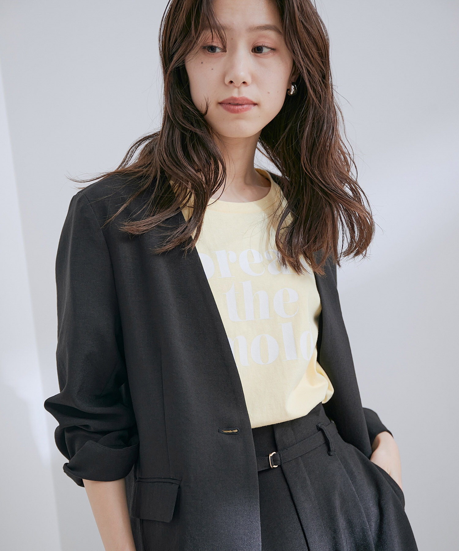 VIS「【洗える・接触冷感】美easyノーカラーVネックジャケット【セットアップ対応】」|ノーカラージャケット|