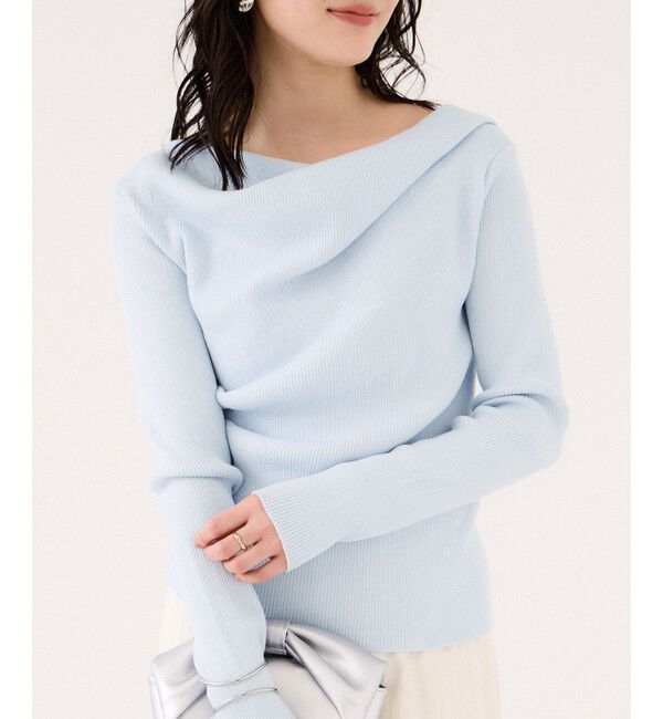 VIS「ドレープオフショルダーリブニット/イージーケア」|ニット・セーター|サックス(48)