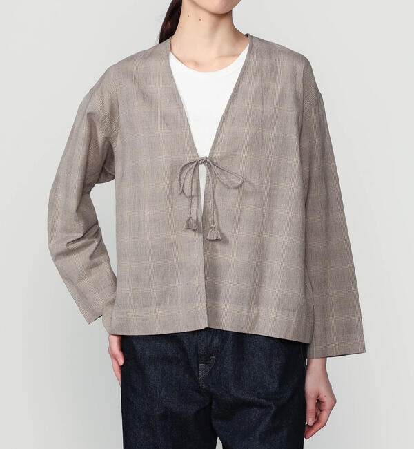  「INDIA INDUSTRY | ファインラインチェック カーディガンシャツ WOMEN」|シャツ・ブラウス|BEIGE系1