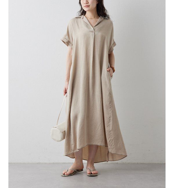 Drawing Numbers「【Drawing Numbers】ピグメントキュプラシャツワンピース」|ワンピース|ベージュ