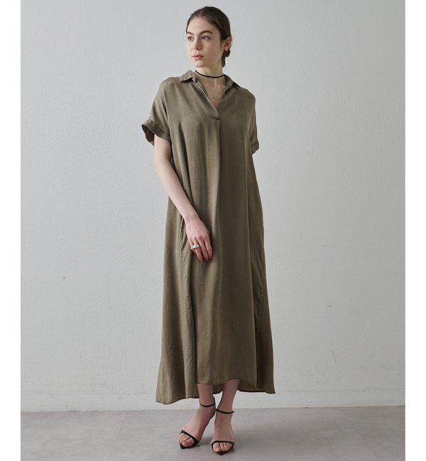 Drawing Numbers「【Drawing Numbers】ピグメントキュプラシャツワンピース」|ワンピース|カーキ