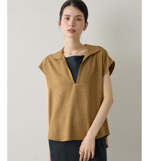 Drawing Numbers「【Drawing Numbers】フェイクリネンフレンチスキッパーブラウス」|シャツ・ブラウス|