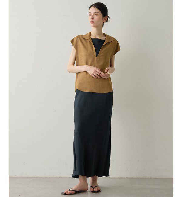 Drawing Numbers「【Drawing Numbers】フェイクリネンフレンチスキッパーブラウス」|シャツ・ブラウス|