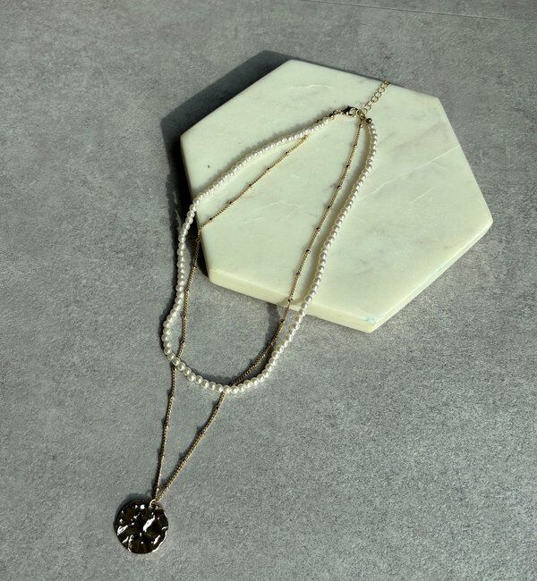  「パール&times;メタルプレートレイヤードネックレス」|ネックレス|