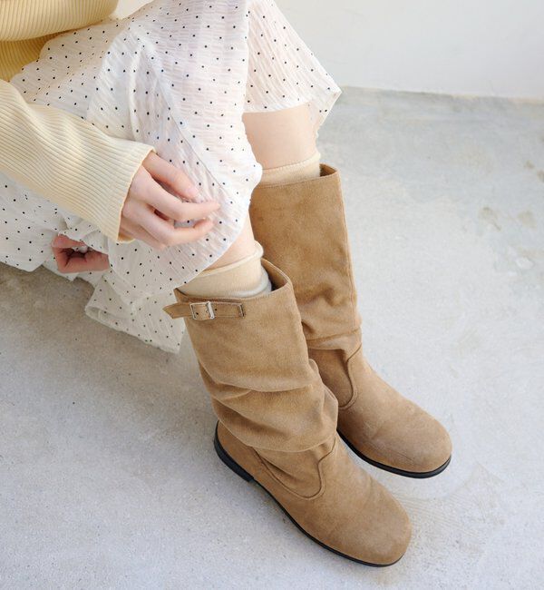  「【レザー&スエード/インソール】ルーズエンジニアブーツ」|ロングブーツ|