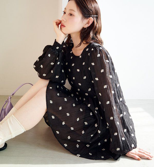  「フラワーステッチミニワンピース」|ワンピース|