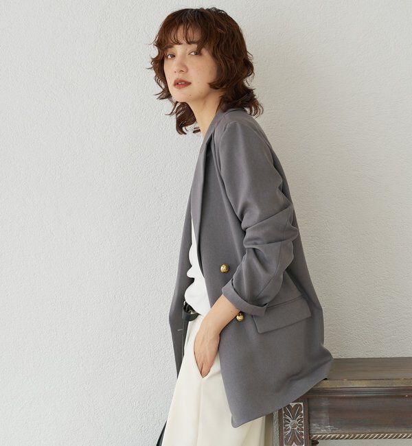  「【軽い着心地】ピーチツイルピークドラペルジャケット」|テーラードジャケット|