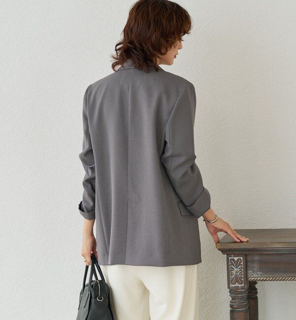  「【軽い着心地】ピーチツイルピークドラペルジャケット」|テーラードジャケット|