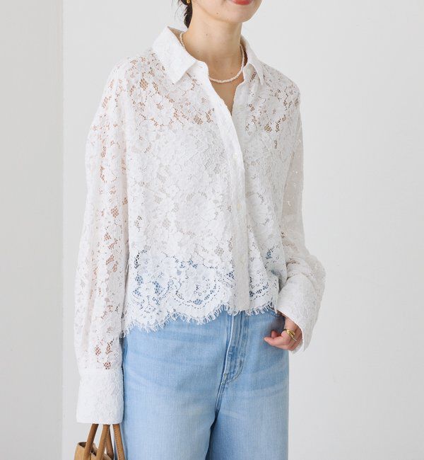  「【女性らしい抜け感】レースクロップドシャツ」|シャツ・ブラウス|