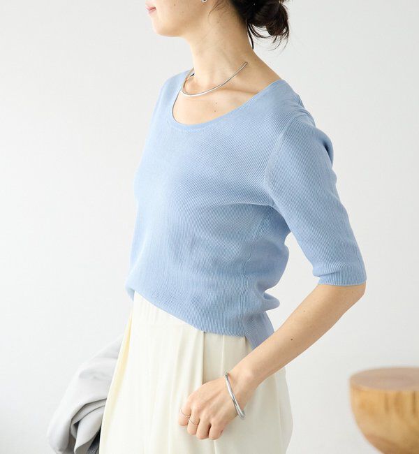  「予約【アンサンブル対応可】コットンUネックリブニット」|ニット・セーター|