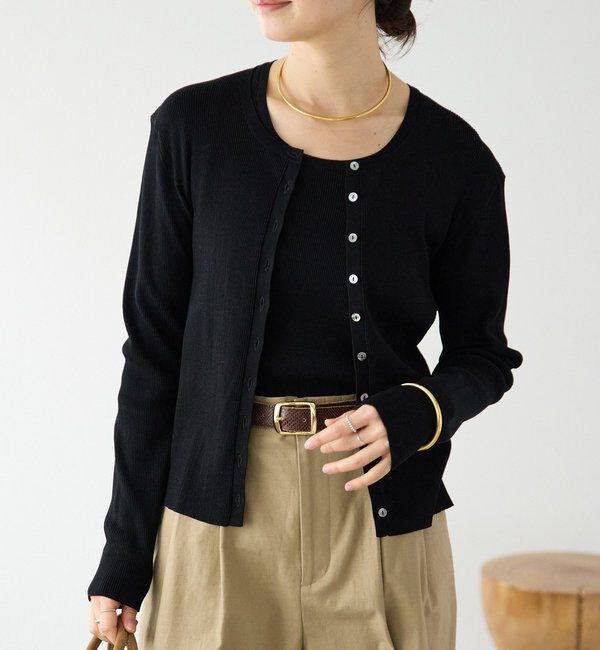  「予約【アンサンブル対応可】コットンUネックリブニット」|ニット・セーター|