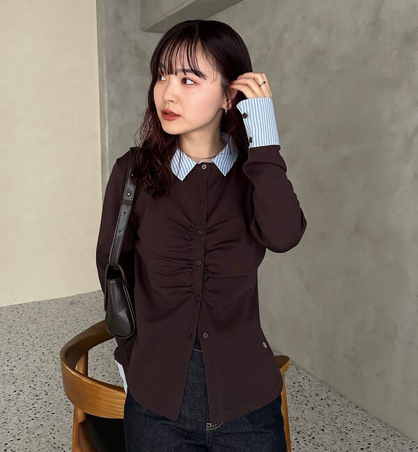  「【＠___s_m17企画】ストライプ付け襟配色ニット」|Tシャツ・カットソー|